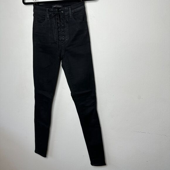 J Brand Steph Shep Charcoal Black High-Rise Laced Up Skinny Jean Vendetta 25 - Picture 3 of 16
